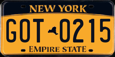 NY license plate GOT0215