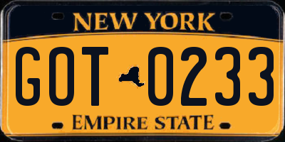 NY license plate GOT0233