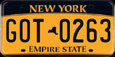 NY license plate GOT0263