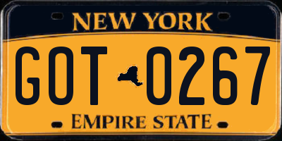 NY license plate GOT0267