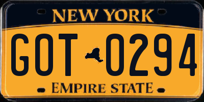 NY license plate GOT0294