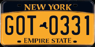 NY license plate GOT0331