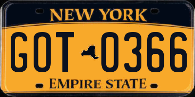 NY license plate GOT0366