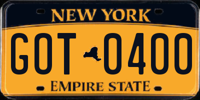 NY license plate GOT0400