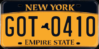 NY license plate GOT0410