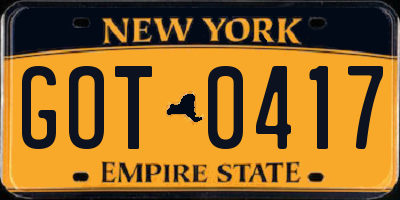 NY license plate GOT0417