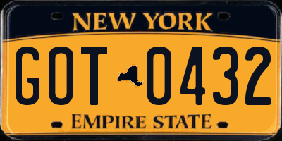 NY license plate GOT0432