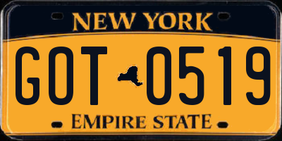 NY license plate GOT0519