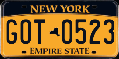 NY license plate GOT0523