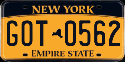 NY license plate GOT0562