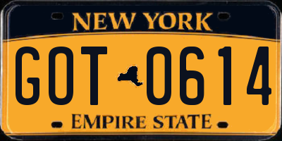 NY license plate GOT0614