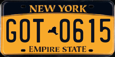 NY license plate GOT0615