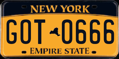 NY license plate GOT0666