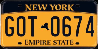 NY license plate GOT0674