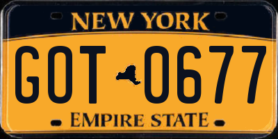 NY license plate GOT0677
