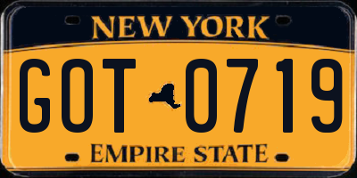 NY license plate GOT0719