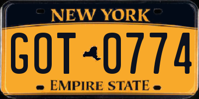 NY license plate GOT0774
