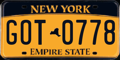 NY license plate GOT0778