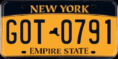 NY license plate GOT0791