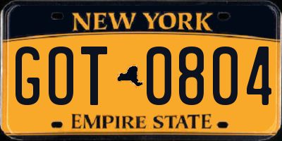 NY license plate GOT0804