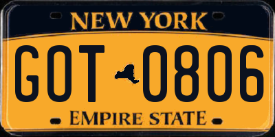 NY license plate GOT0806
