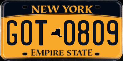 NY license plate GOT0809