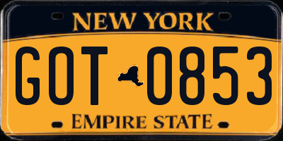 NY license plate GOT0853