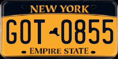 NY license plate GOT0855