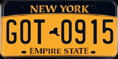 NY license plate GOT0915