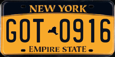 NY license plate GOT0916