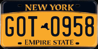NY license plate GOT0958