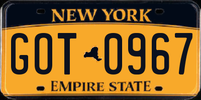 NY license plate GOT0967