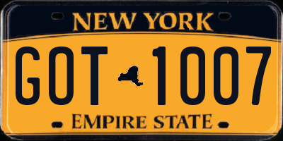 NY license plate GOT1007