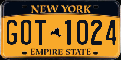 NY license plate GOT1024