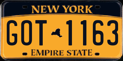 NY license plate GOT1163