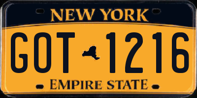 NY license plate GOT1216