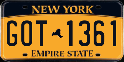 NY license plate GOT1361