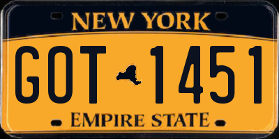 NY license plate GOT1451