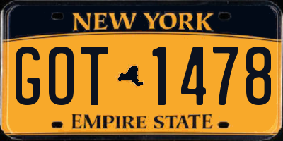 NY license plate GOT1478