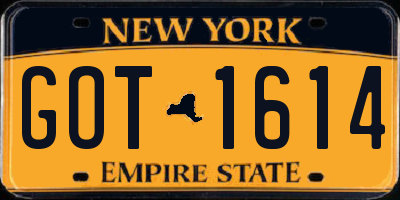NY license plate GOT1614