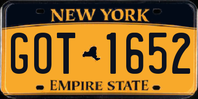 NY license plate GOT1652