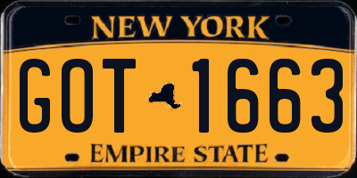 NY license plate GOT1663