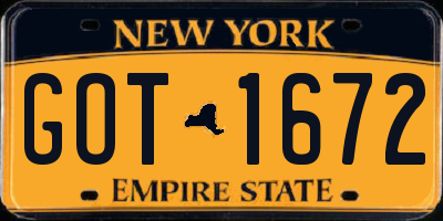 NY license plate GOT1672