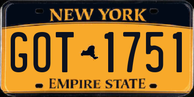 NY license plate GOT1751