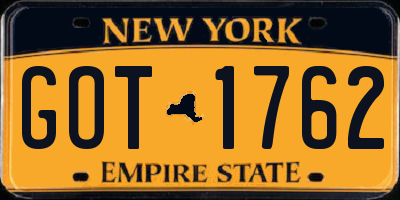 NY license plate GOT1762
