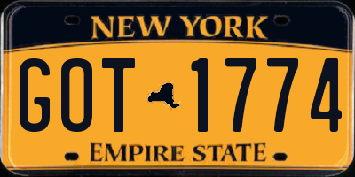 NY license plate GOT1774