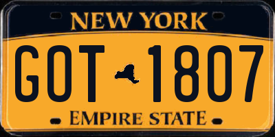 NY license plate GOT1807