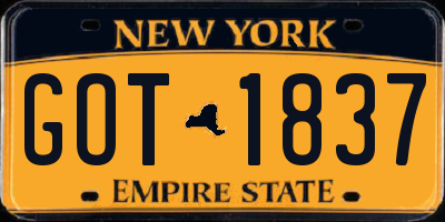 NY license plate GOT1837