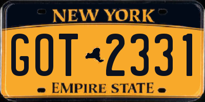 NY license plate GOT2331