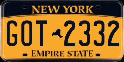 NY license plate GOT2332